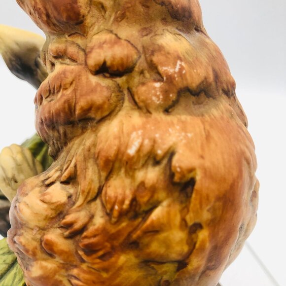 Vintage Hand-Painted Porcelain Beaver Figurine on Tree Flowers 5" Studio Made - Picture 3 of 9